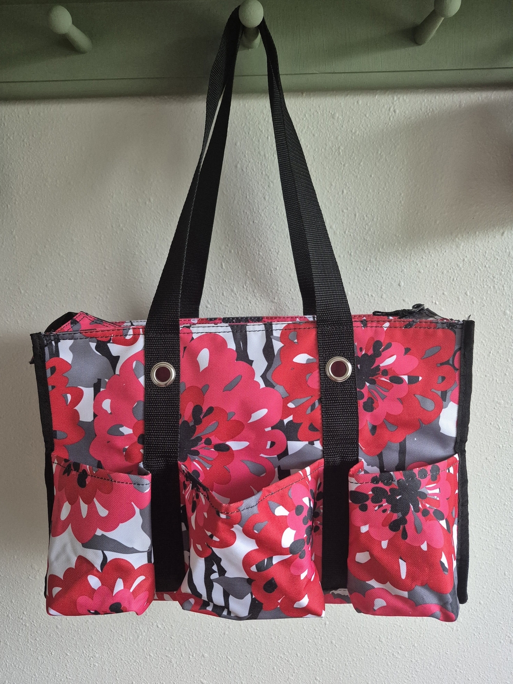 Thirty-One Organizer Floral Utility Tote Bag in Pink and Black